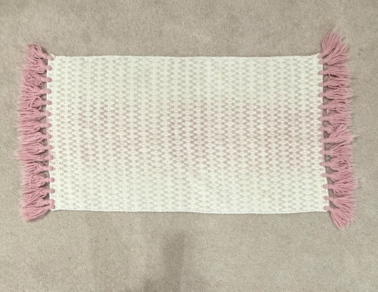 Pink Wool Area Rug Runner 2×4 Handmade Boho Geometric Honeycomb Tassel 24″x53″