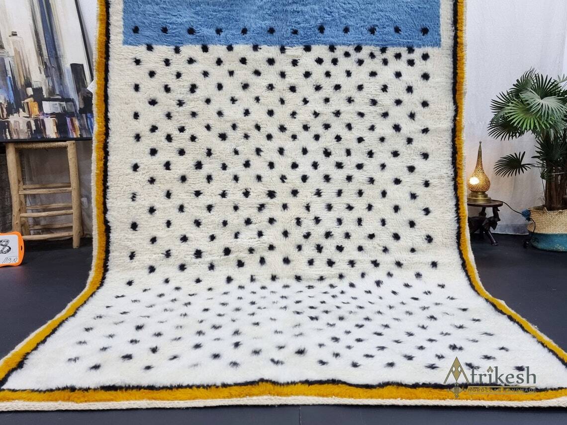 MADE TO ORDER – Moroccan Handmade Beni Ourain Rug Wool Berber Dotted Blue Rug