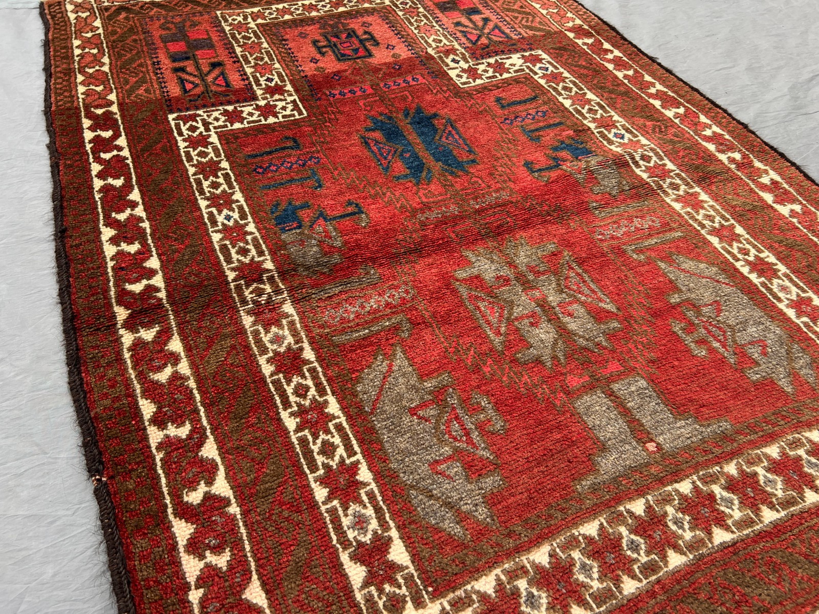 Red Turkish 3x4ft Vintage Hand Knotted Wool Rug Prayer Caucasian Tree Carpet