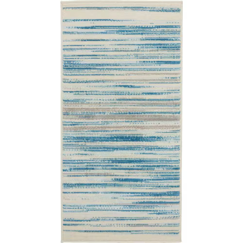 Jubilant Teal Blue Doormat 2 Ft. X 4 Ft. Moroccan Farmhouse Kitchen Area Rug