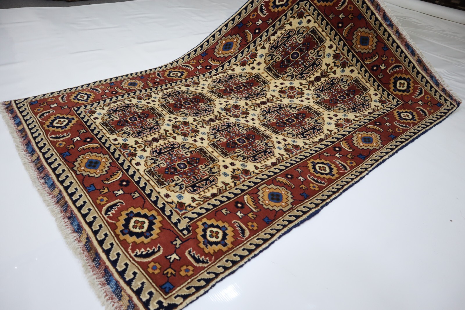 Beige Red 3×5 Area Rug, Hand Knotted Natural veg dye Wool Baloch Rug, Kids Rugs