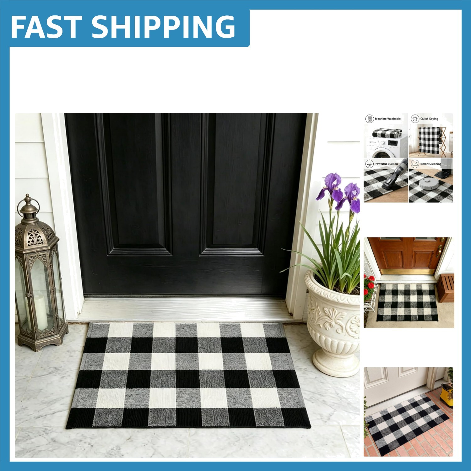 Luxurious Cotton Buffalo Plaid Rug, 2′ x 3′ Washable Doormat for Outdoor Charm