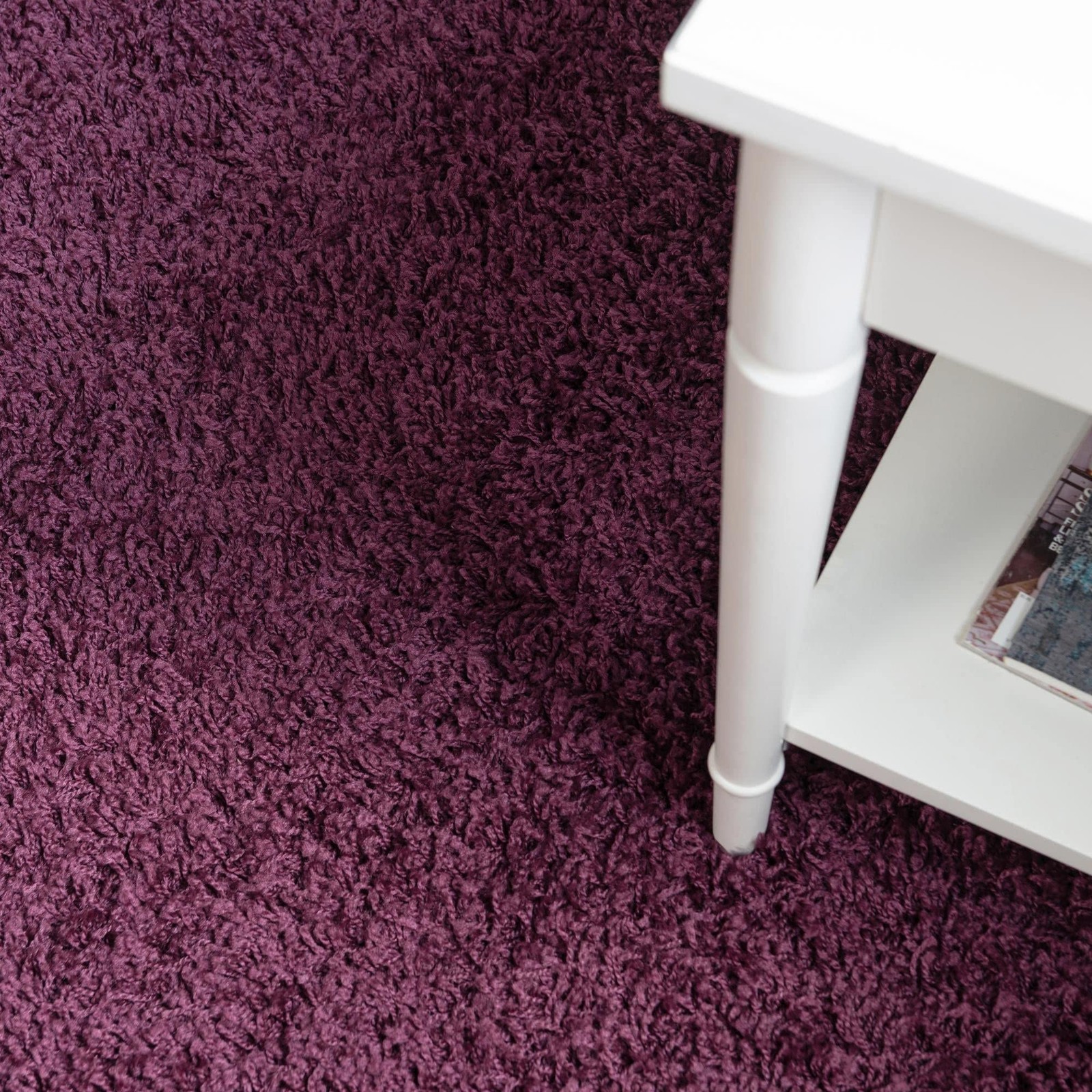 Unique Loom Solid Shag Collection Area Rug 5 3 Round Eggplant Purple 3151472