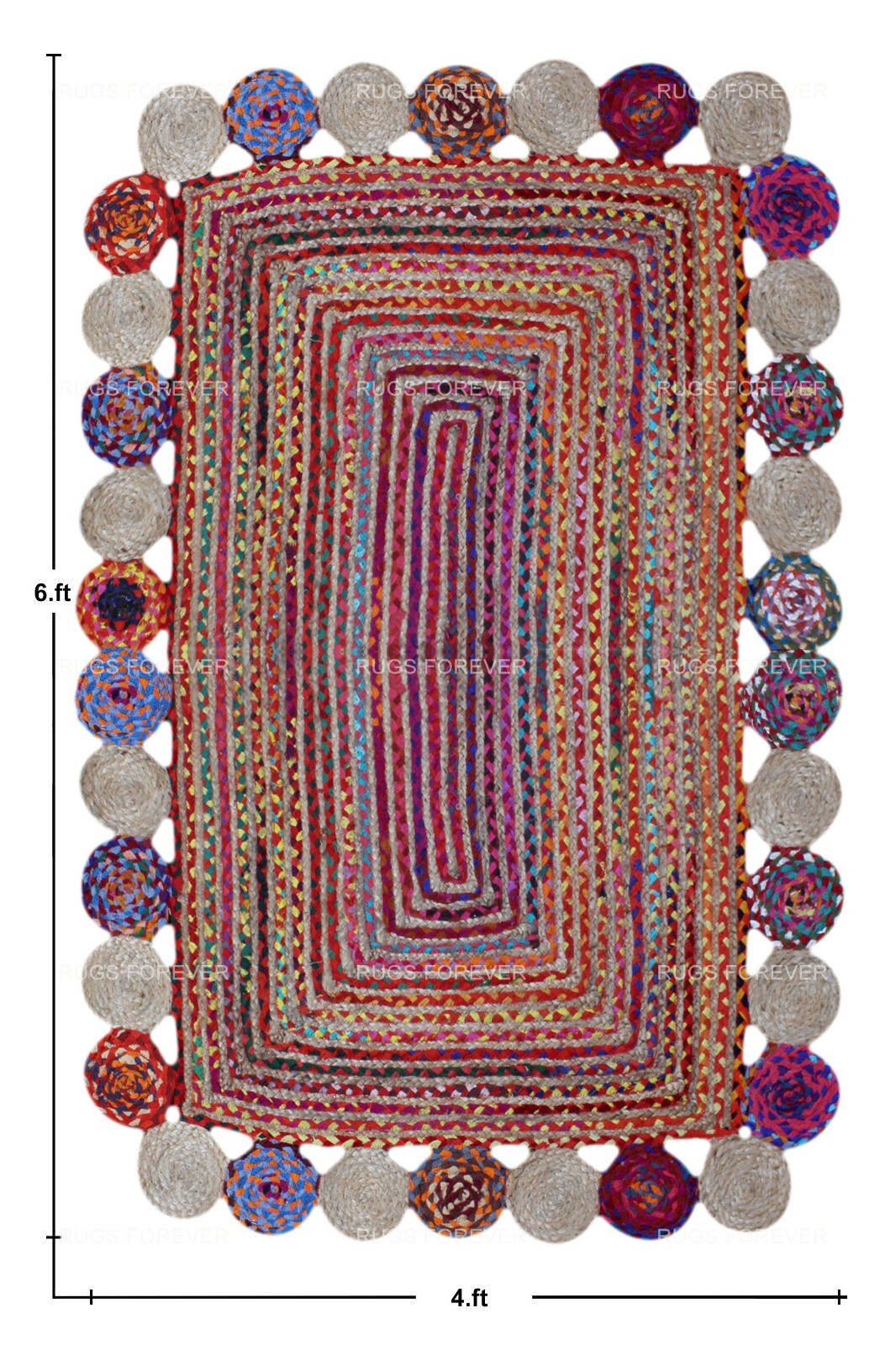Red Scalloped Jagged Cotton Jute Kilim Handmade Outdoor Mat Living Room Runner