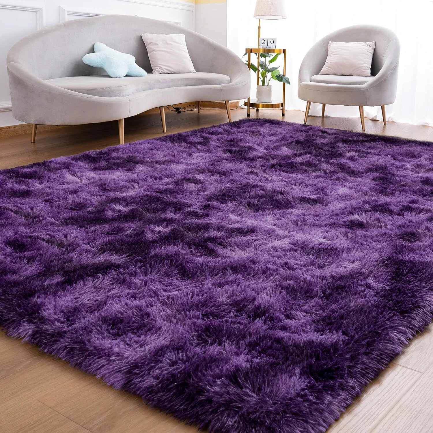 Fluffy Area Rug for Living Room Bedroom, 5 X 7 Tie-Dyed Grape Purple Rug Fuzzy N
