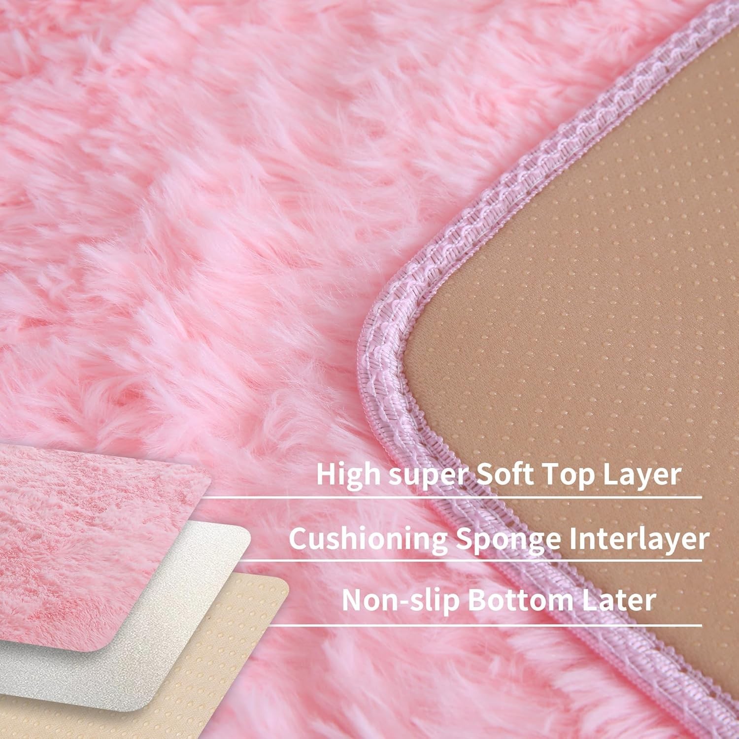 Pink Fluffy Fuzzy Small Area Rugs for Bedroom Girls,3’x5′ Machine Washable Plush