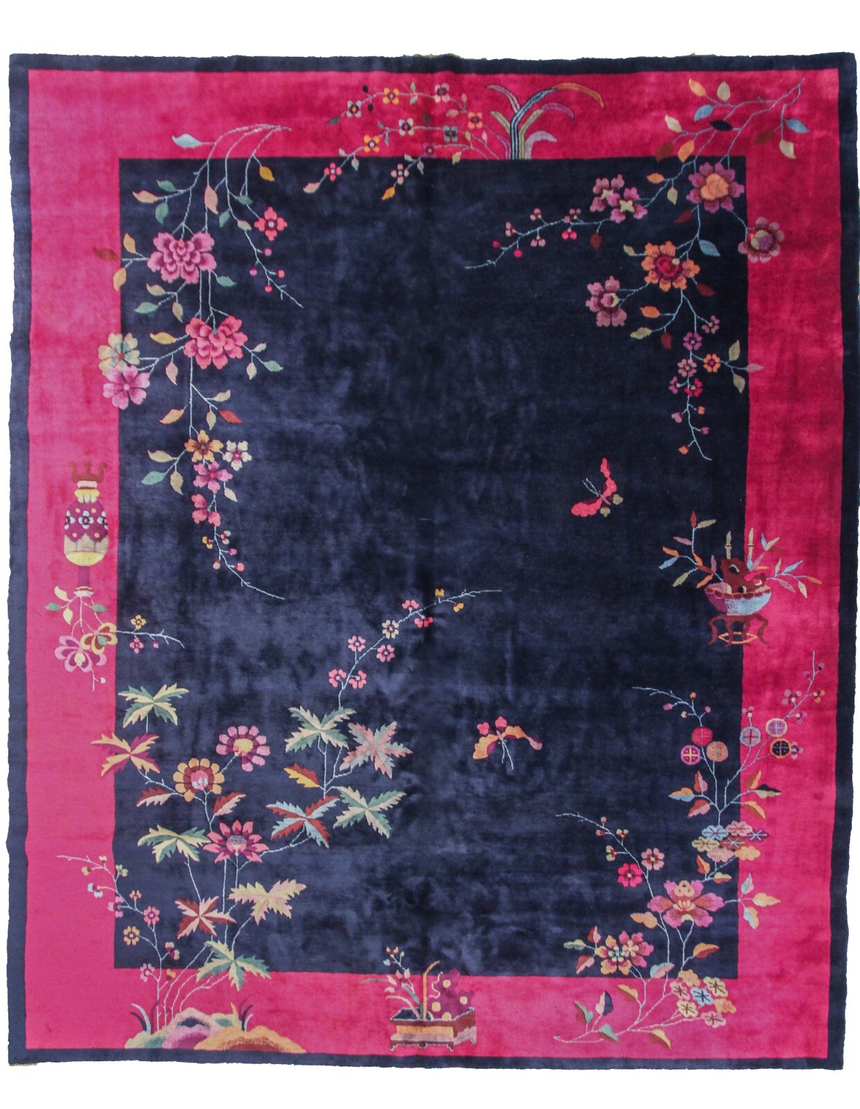 9×12 Fine Antique Art Deco Handmade Area Rug Blue Carpet Design c.1920