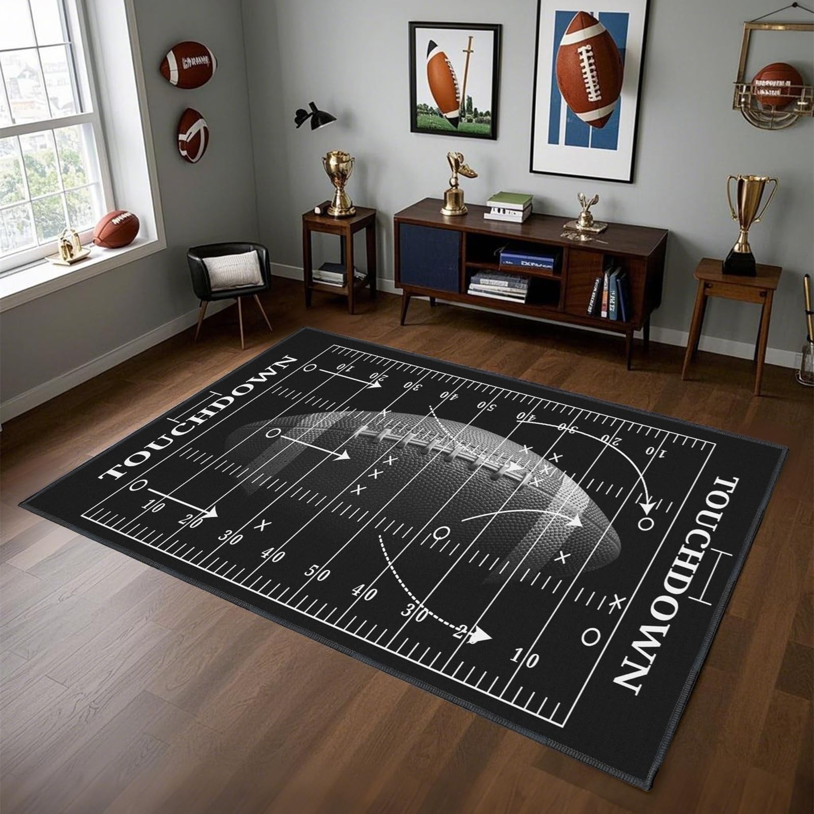 Rug 5’x7′ Football Field Design Non-Slip Backing Sports Area Rug