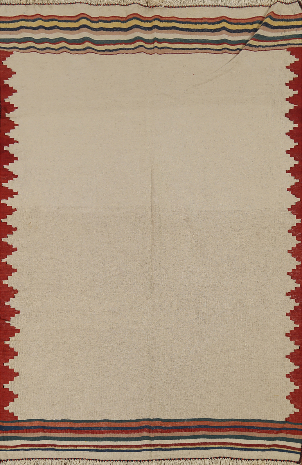Nomadi Flat Pile Ivory Wool Kilim Reversible Rug 4×6 Hand woven Tribal Carpet