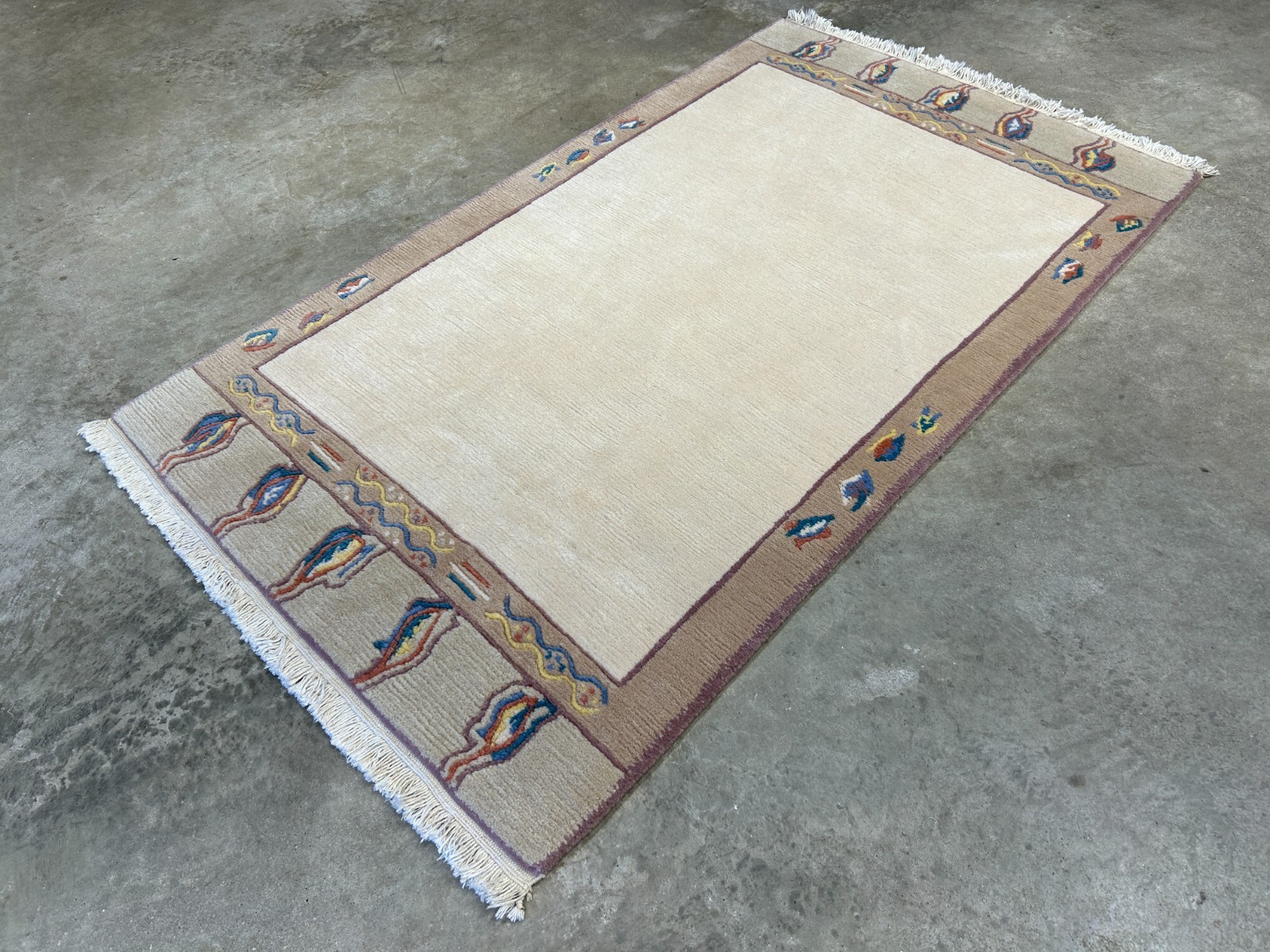 3’x5’3″ Hand-Knotted Wool Nepali Modern Area Rug – Beige 3×5 Carpet