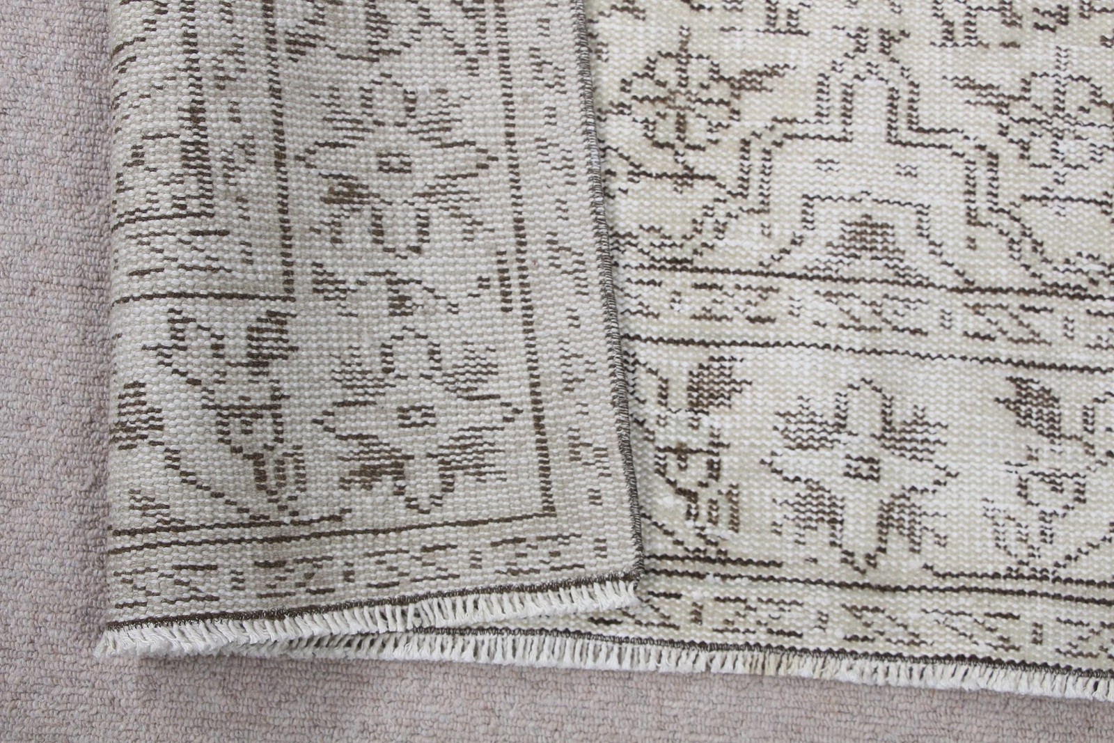 Vintage Large Rug 4,6×9,1 ft, White Brown Camouflage Rug Wool