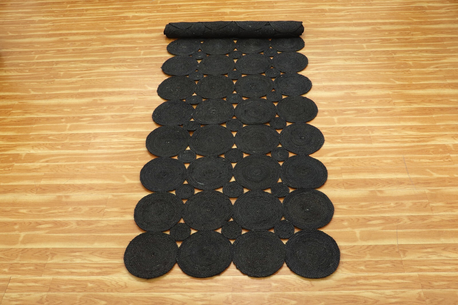 Black Hand Braided Runner Jute Rugs Scalloped Living Room Carpets Custom Size