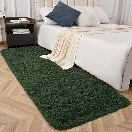Deep Green Runner Area Rugs for Bedroom Living Room, 2×4 Feet Fluffy Bedside