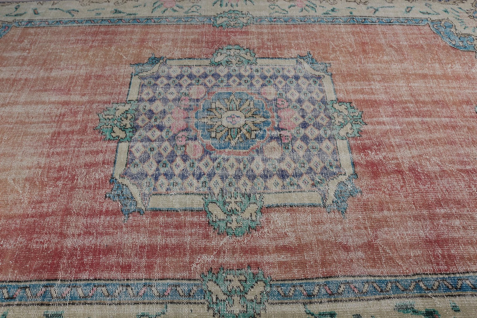 6,5×9,9 ft Turkish Rug, Vintage Large Rug, Red Blue Floral Rug
