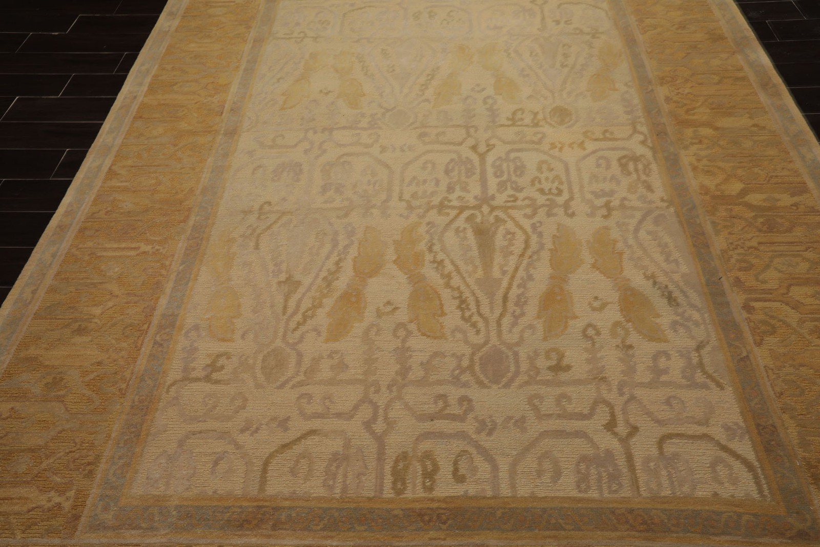 7’10”x10’4” Hand Woven Wool Beige French Aubusson Savonnerie Bordered Rug