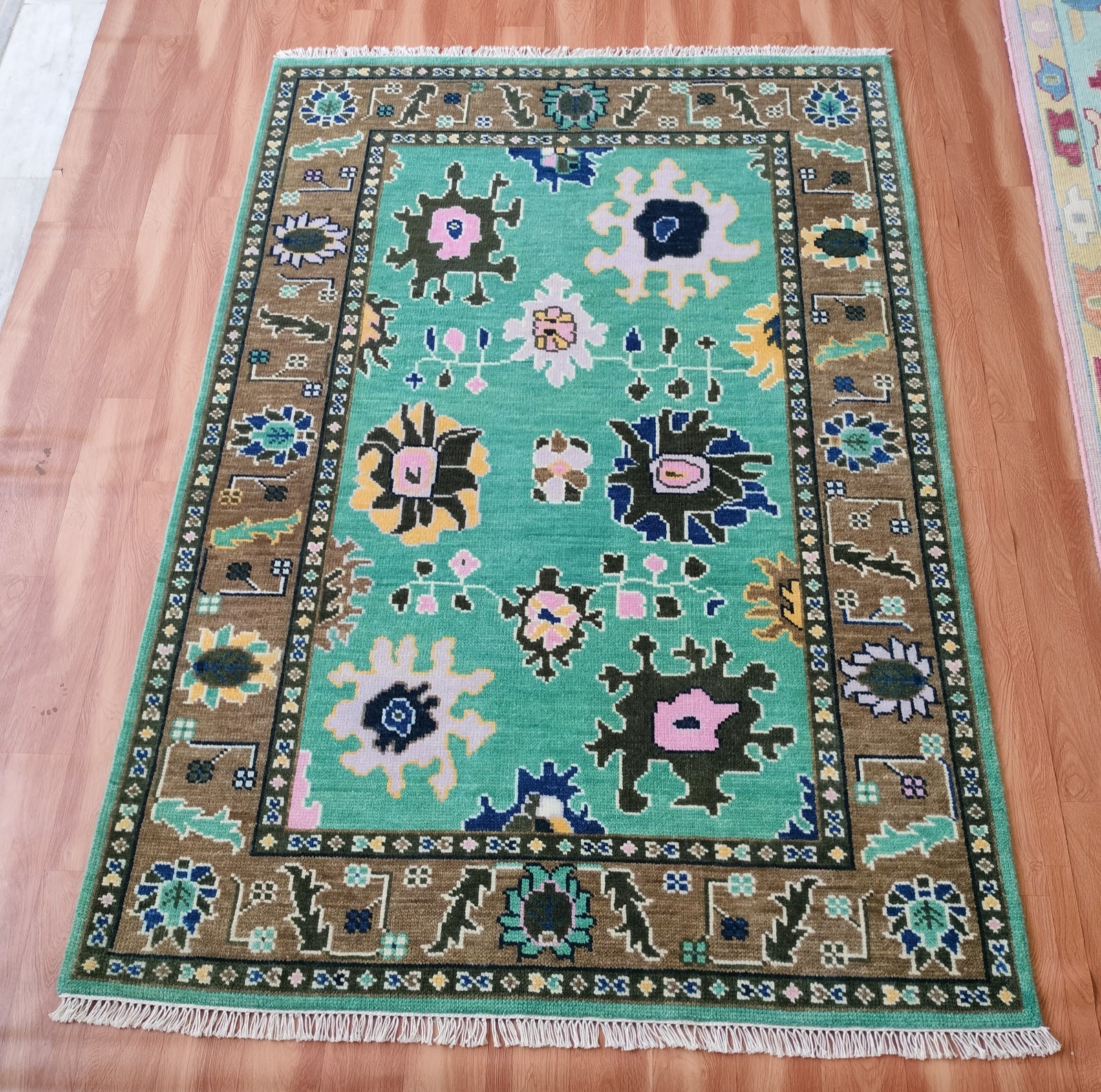 Sage Green Rug Indo Oushak Rug Turkish Hand-knotted wool Rug Home Decor area Rug