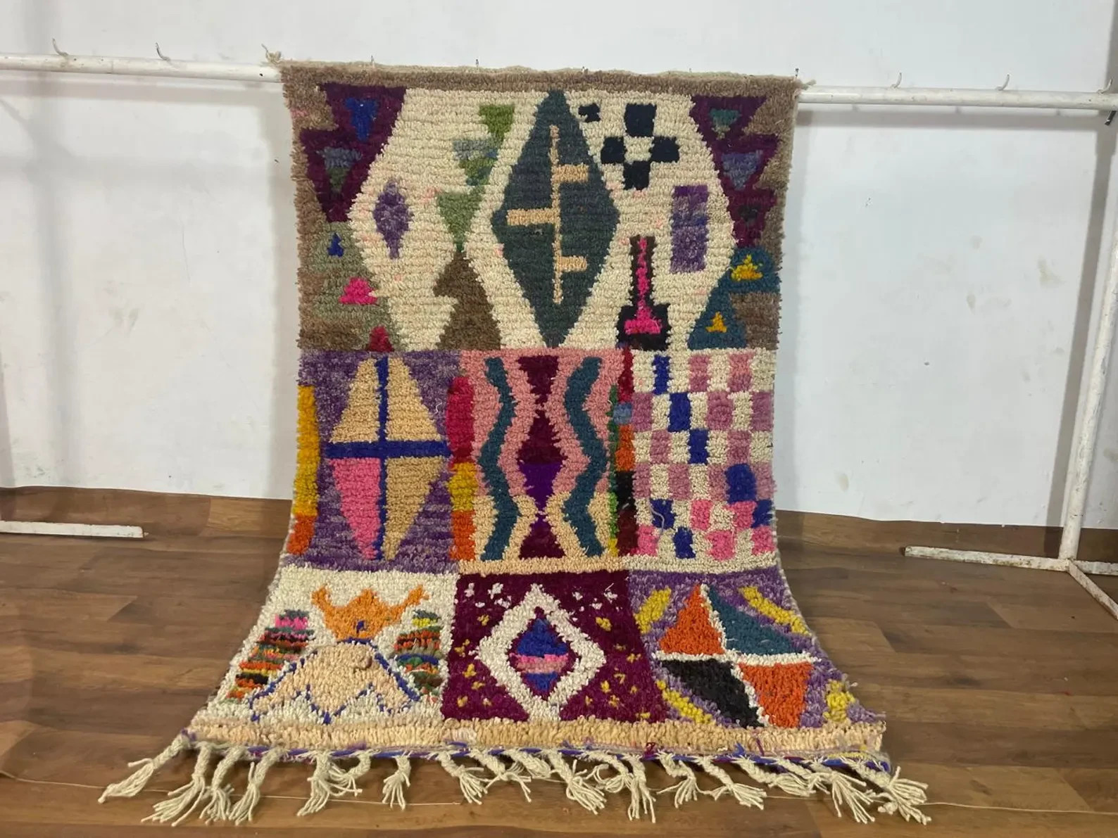Colorful Bohemain Wool Rug, Handmand Moroccan Patchwork Area Rug