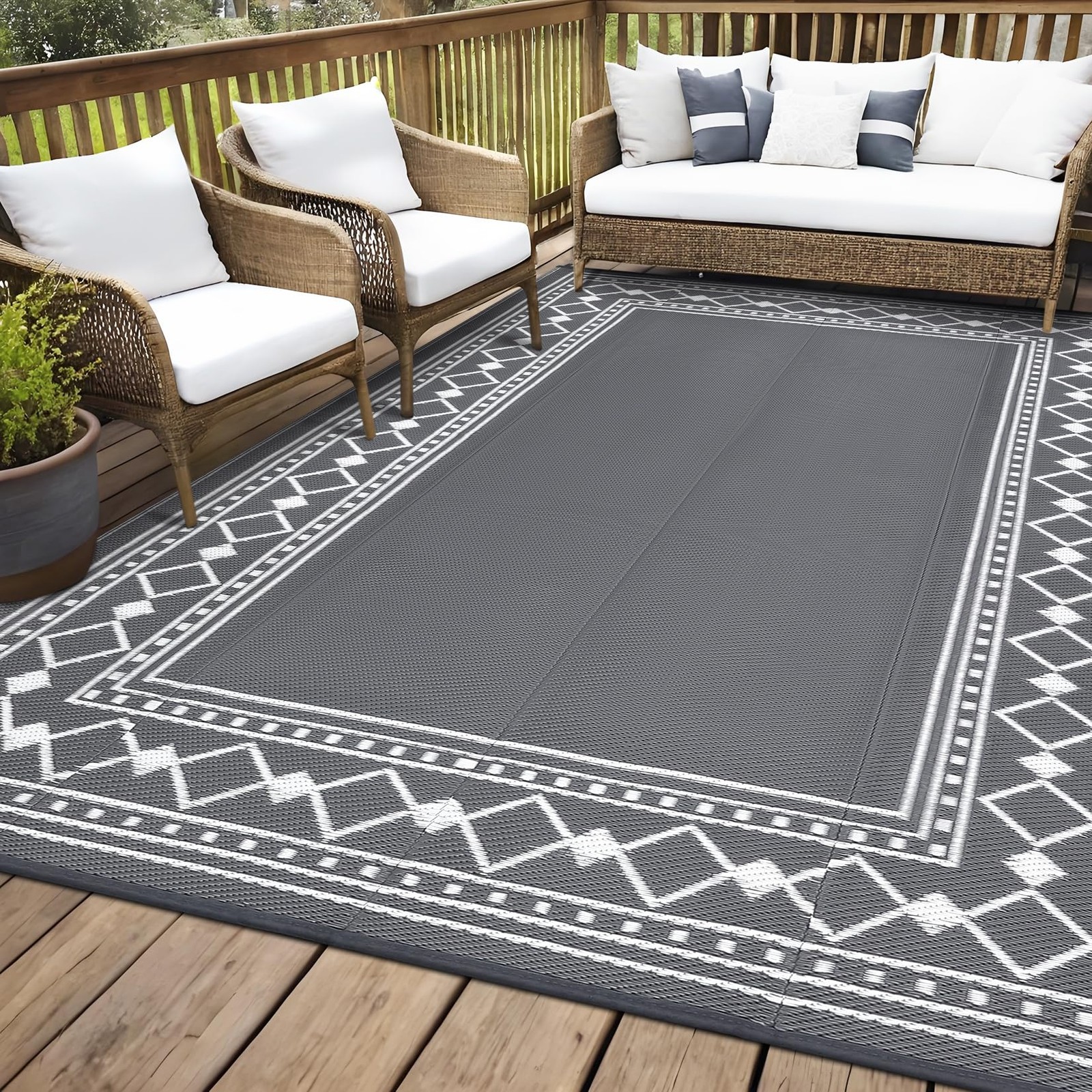 23 SIZES Patio Waterproof Reversible Plastic Straw Area Rugs Mat for Camper,Deck
