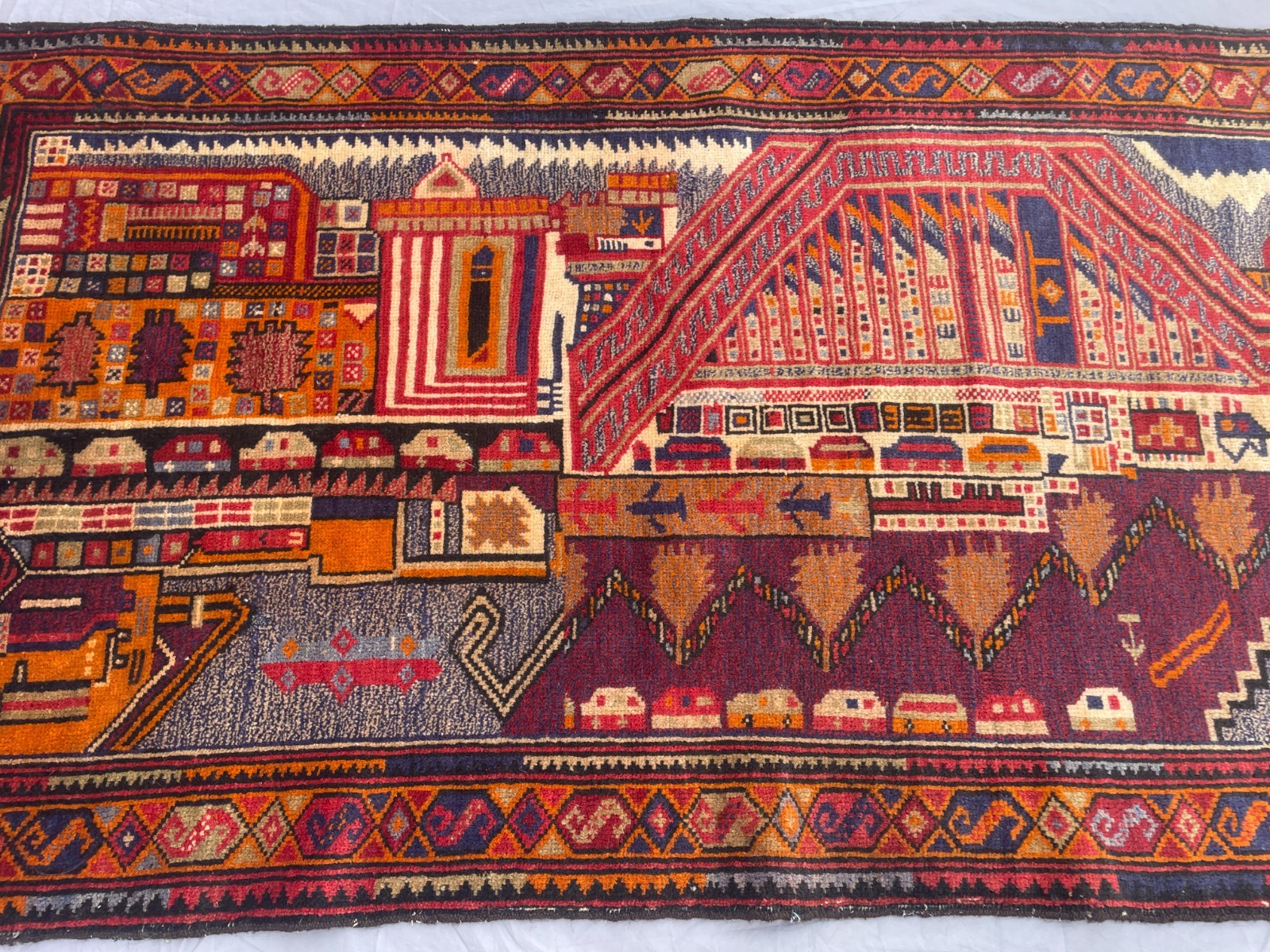 2×4 Handmade Baluchi Pictorial Wool Rug Tribal Architectural Accent Carpet