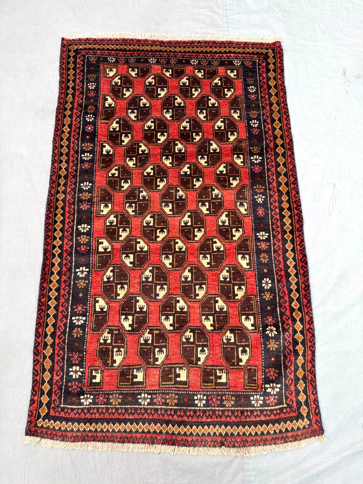 2’11 x 4’10 Ft Classic Afghan Bokhara Style Baluchi Rug– Hand Knotted Tribal Rug