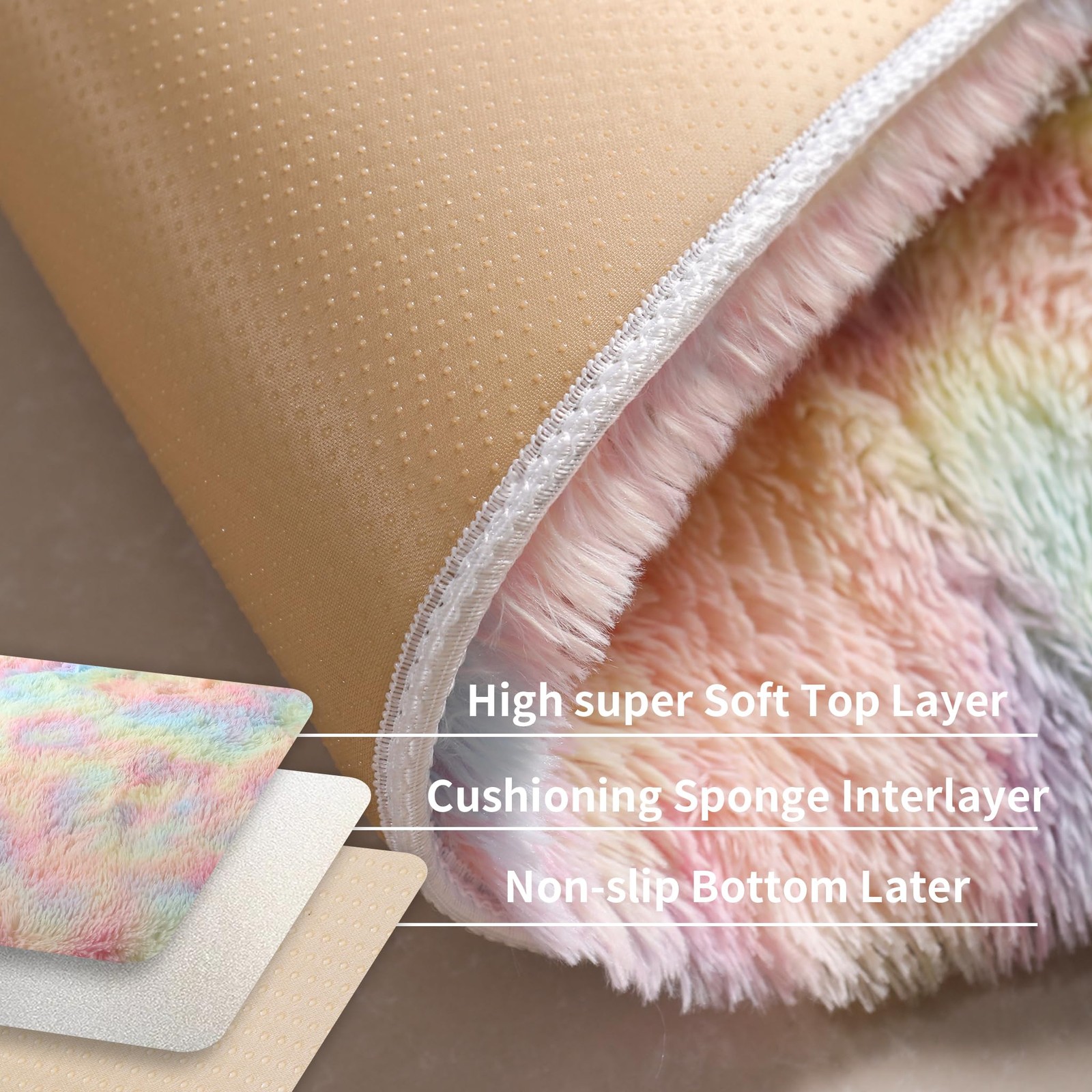 Washable 4X6 Rainbow Fluffy Shaggy Area Rugs Kawaii Princess Soft Plush Carpet