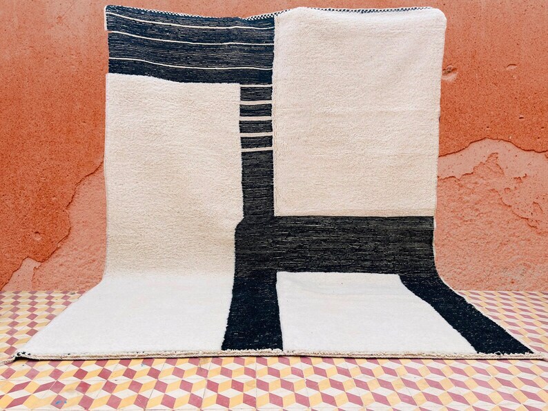 Custom Black and White Beni Ourain Moroccan Rug-Wool Rug-Moroccan Handmade Rug