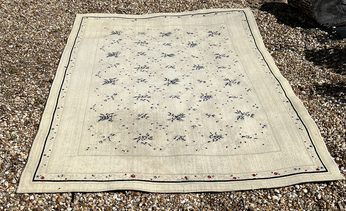 Vtg. Couristan 100% Wool Hand Hooked Rug Beige Floral 7ft 9.75”x 5ft 5.25”