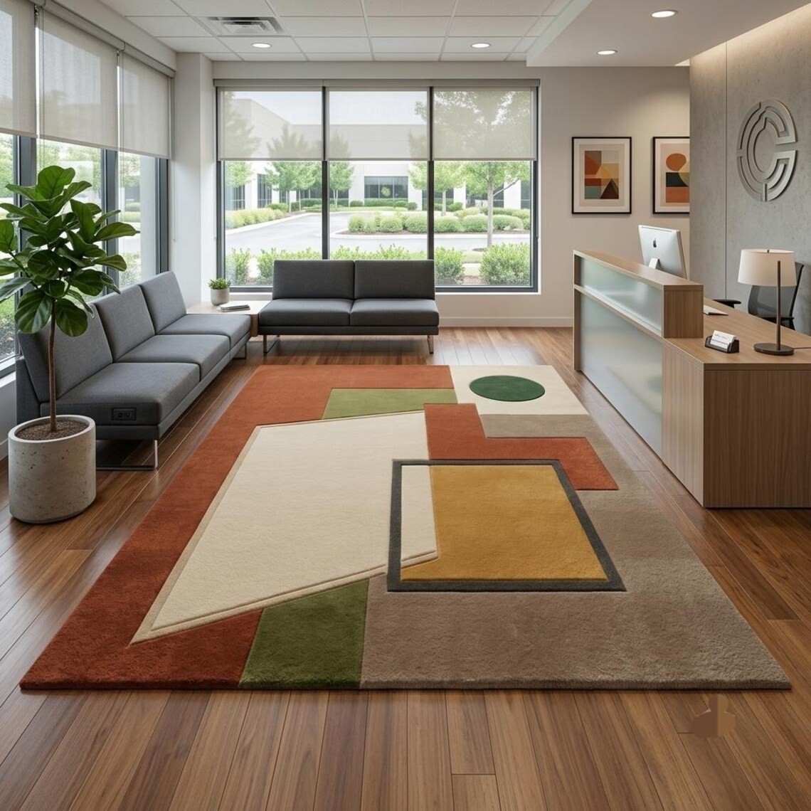 Hand Tufted Wool Rug, Modern Geometric Area Rug, Abstract Multicolor Carpet.