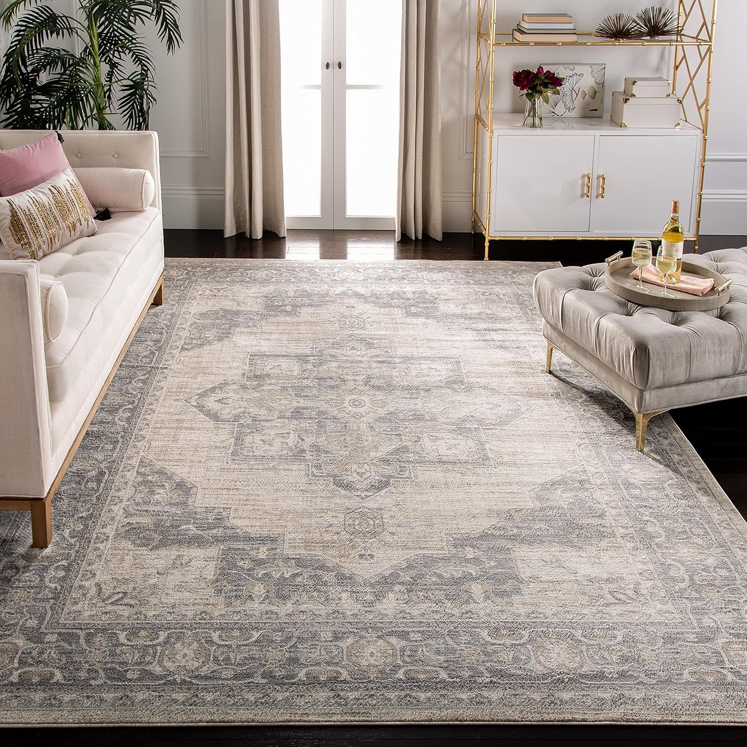 Brentwood Medallion Area Rug 10′ x 13′ Cream & Grey, Non-Shedding, Easy Care