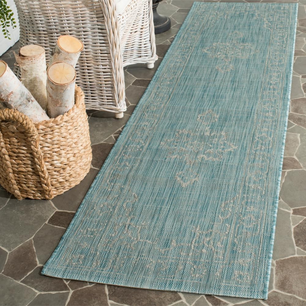 Courtyard Collection 2’3″ x 12′ Aqua/Grey CY8481 Indoor/ Outdoor Waterproof E…