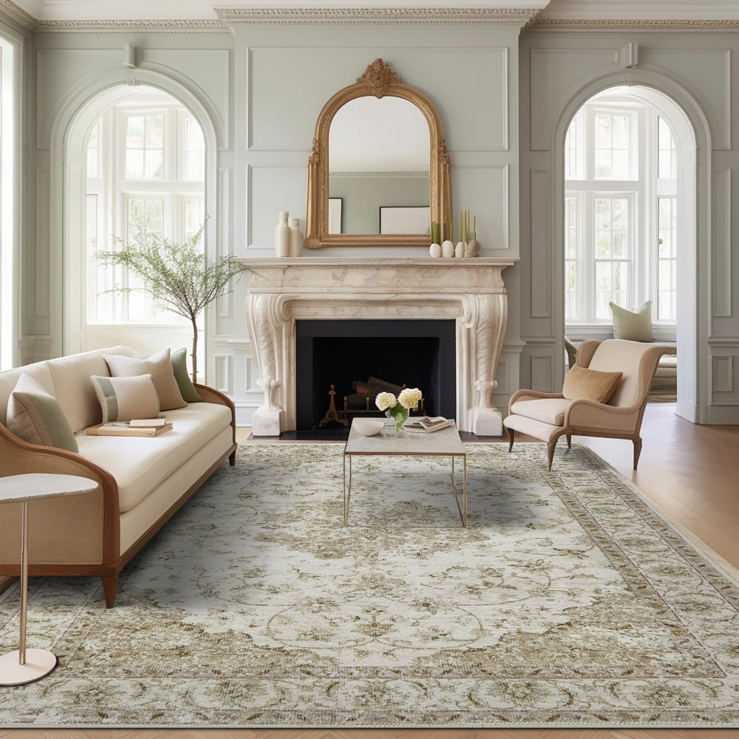 8×10 Vintage Floral Area Rug Washable Non-Slip Living Room Teal Gray Pink
