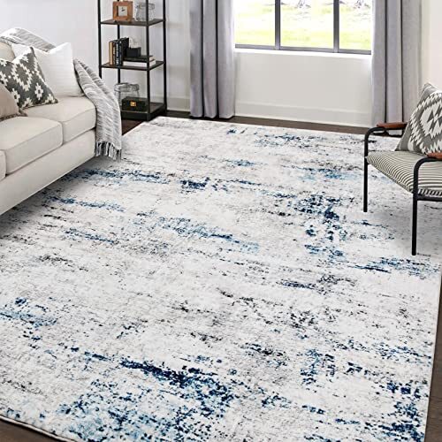 Area Rug Living Room Rugs: 5×7 Large Soft Indoor Carpet 5’x7′ White Gray Blue