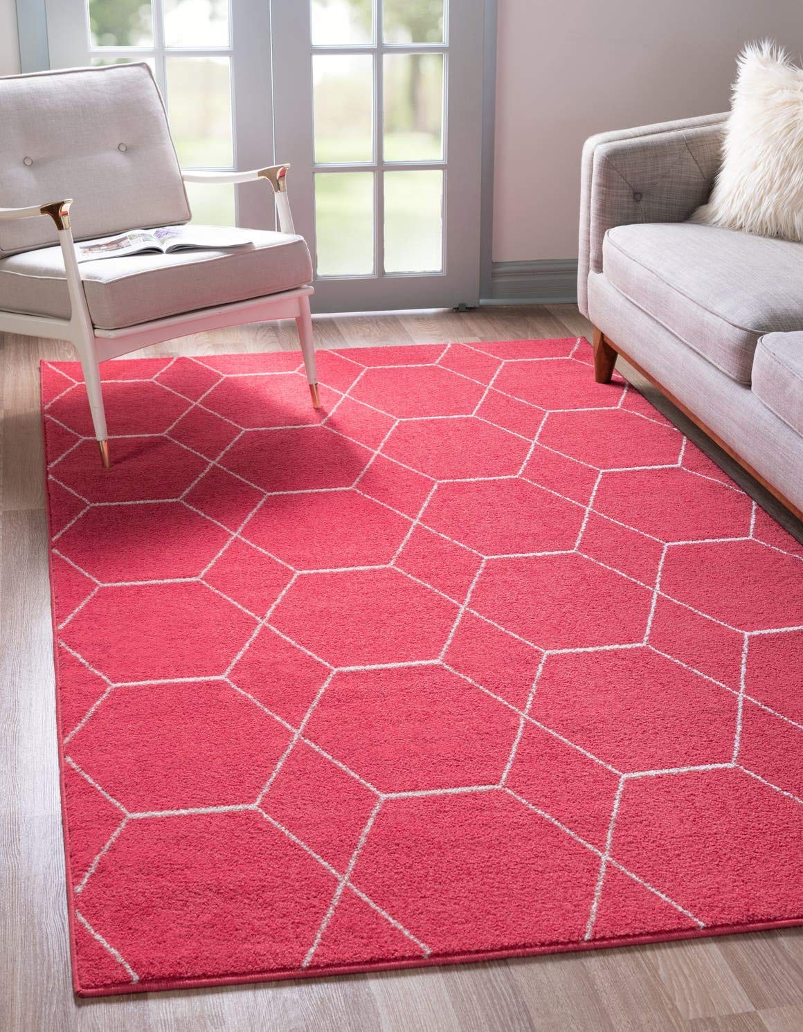 Unique Loom Trellis Frieze Collection Area Rug – 4 1 X 6 1 Rectangle Pink/Ivory
