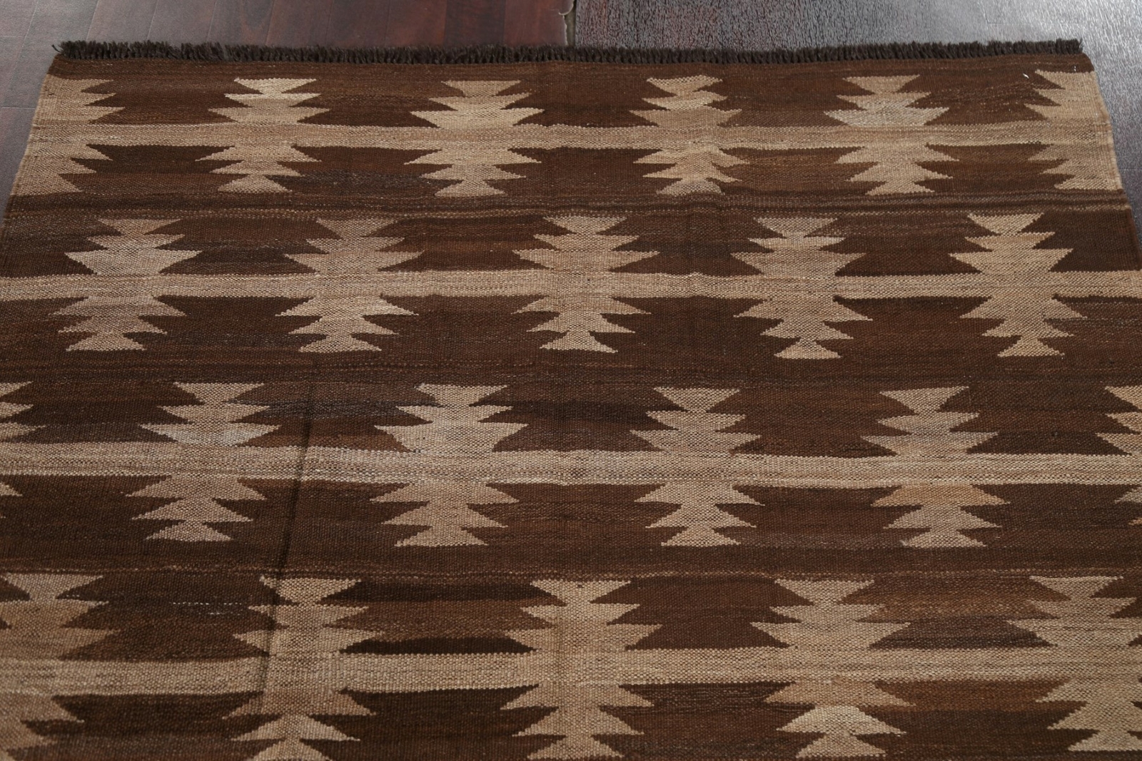Geometric Natural Dye Kilim Afghan Area Rug Tribal Hand-woven Reversible 5×6 ft