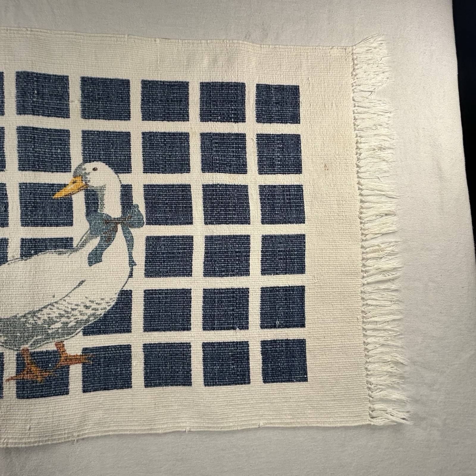 VTG Gordon Fraser Country Ducks Goose Woven Cotton Linen Rug Runner 36”x 21”