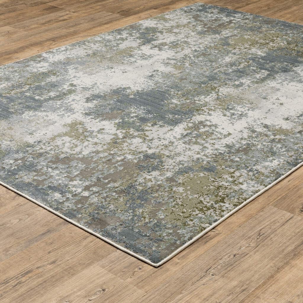 5′ X 8′ Blue Grey Green And Beige Abstract Power Loom Stain Resistant Area Rug