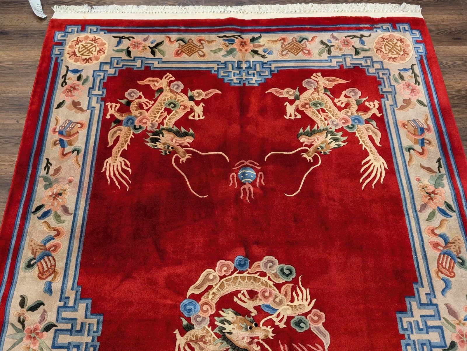 New Chinese Wool Rug 6×9, Dragons, Medallion, Red Asian Oriental Carpet