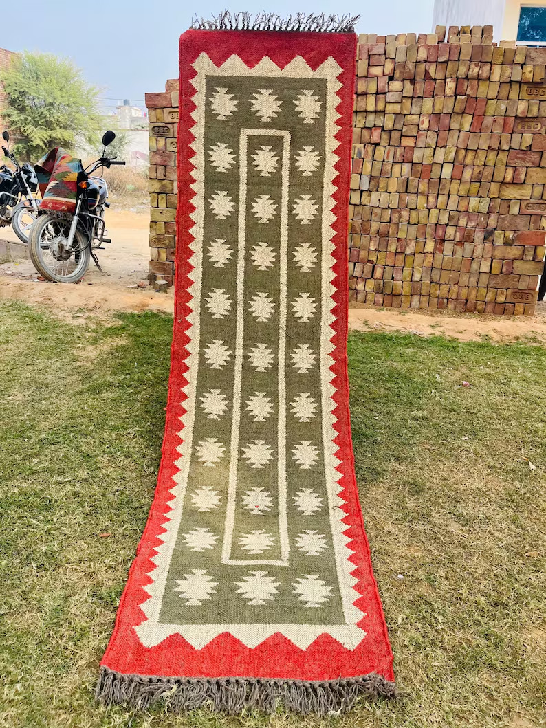 Vintage Rug Wool Jute Kilim Dinning Living Room Area Rug Hallway Decor Carpet