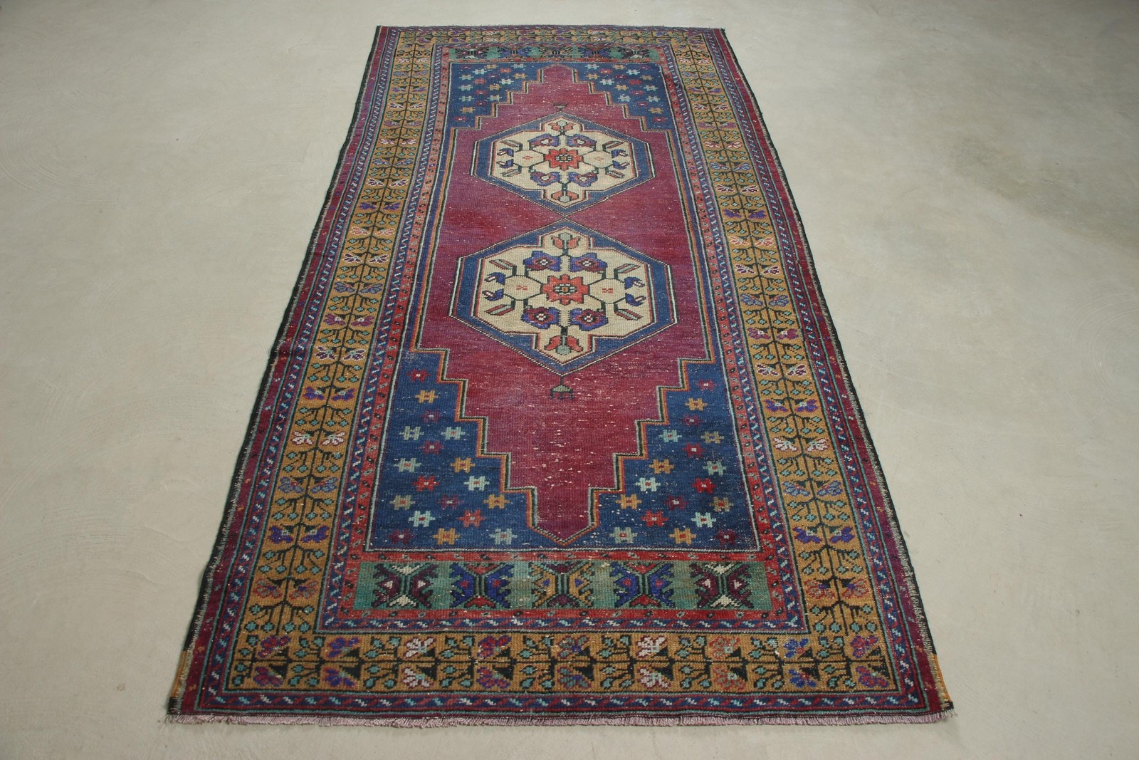 Turkish 3,8×7,9 ft Rug, Vintage Area Rug, Red Camouflage Rug