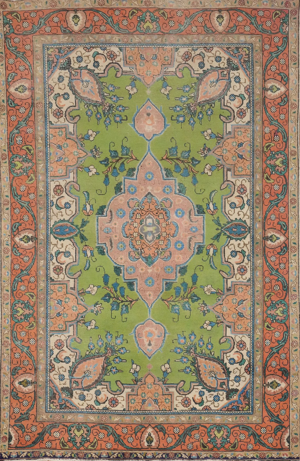 Traditional Style Green/ Orange Wool Area Rug 6×10 ft Handmade Over-dyed Carpet