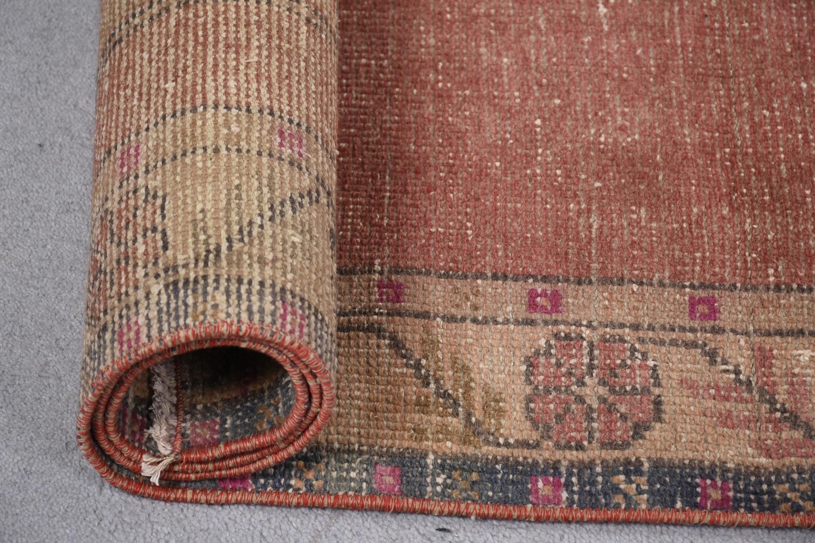 4,3×7,6 ft Area Turkish Rug, Vintage Rug, Red Brown Bordered Wool Rug