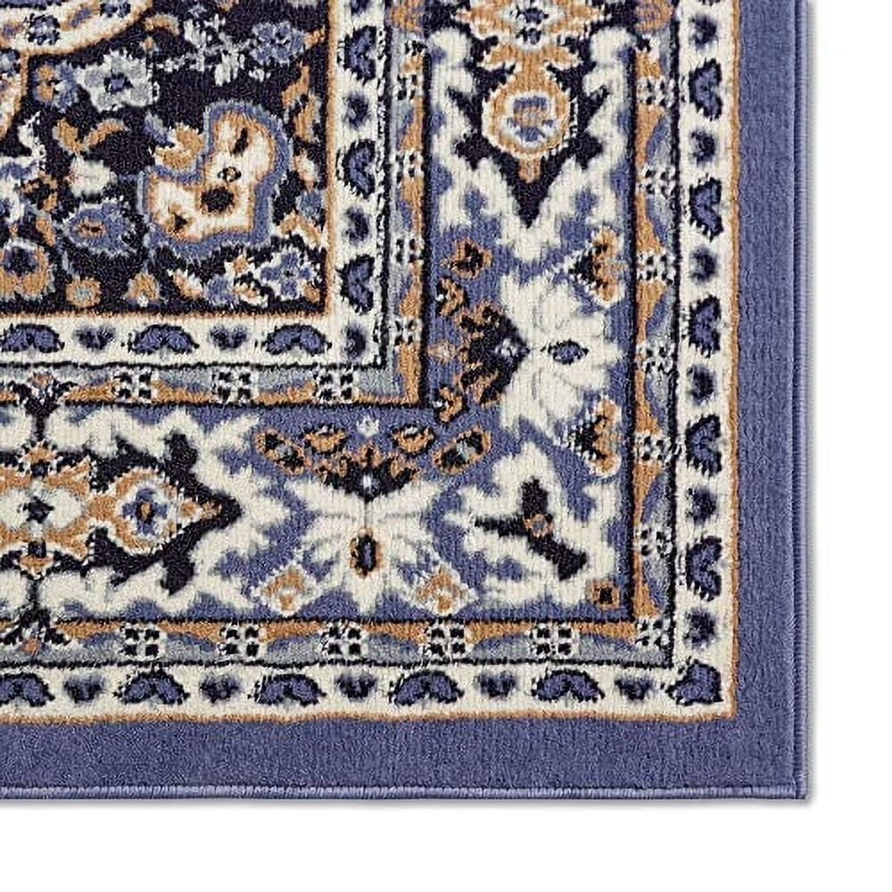 Traditional Medallion Area Rug, Premium Quality, Blue and Brown, 21×35 Inches