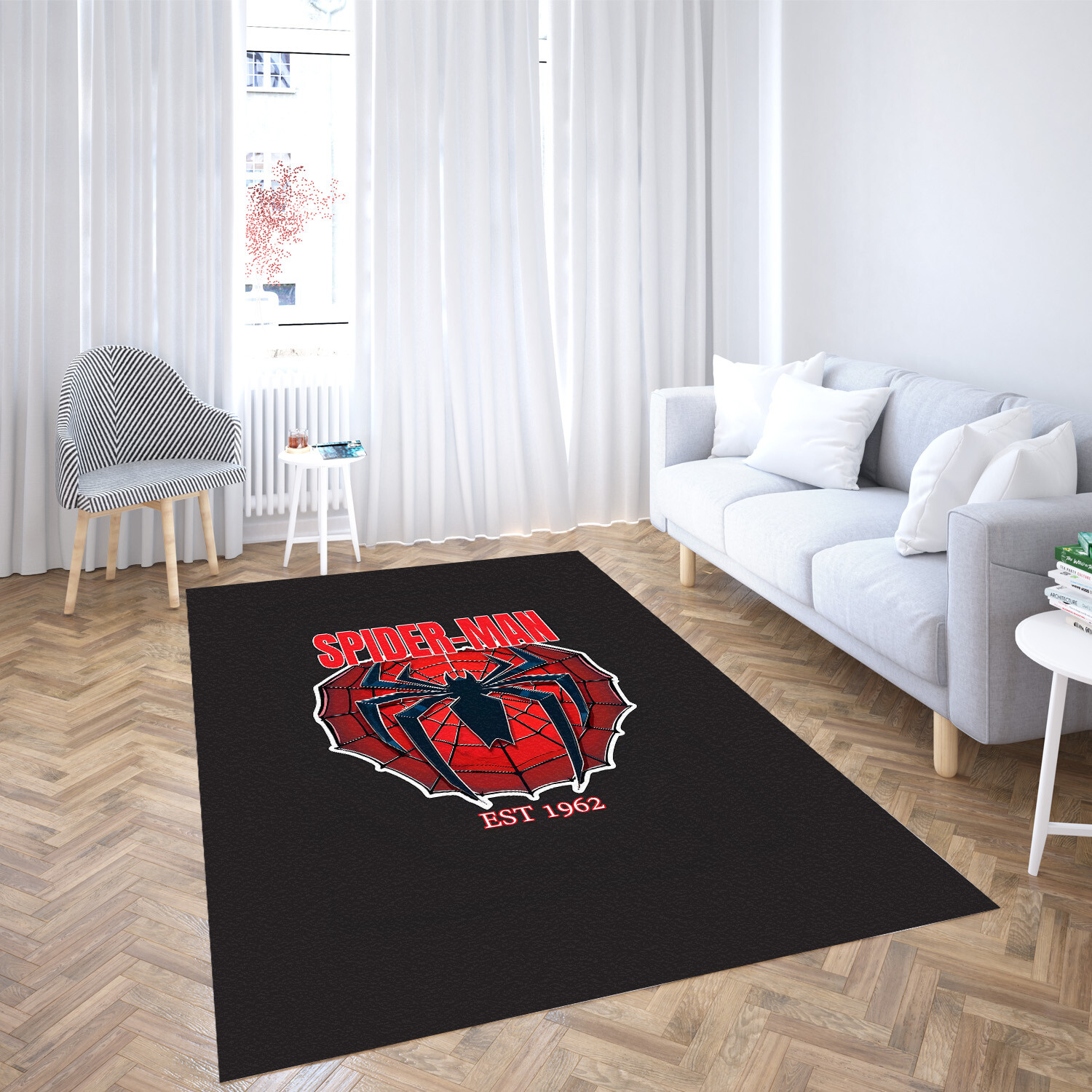 Spider-Man Web Logo & Text Area Rug | Superhero Fan Kids Bedroom Decor