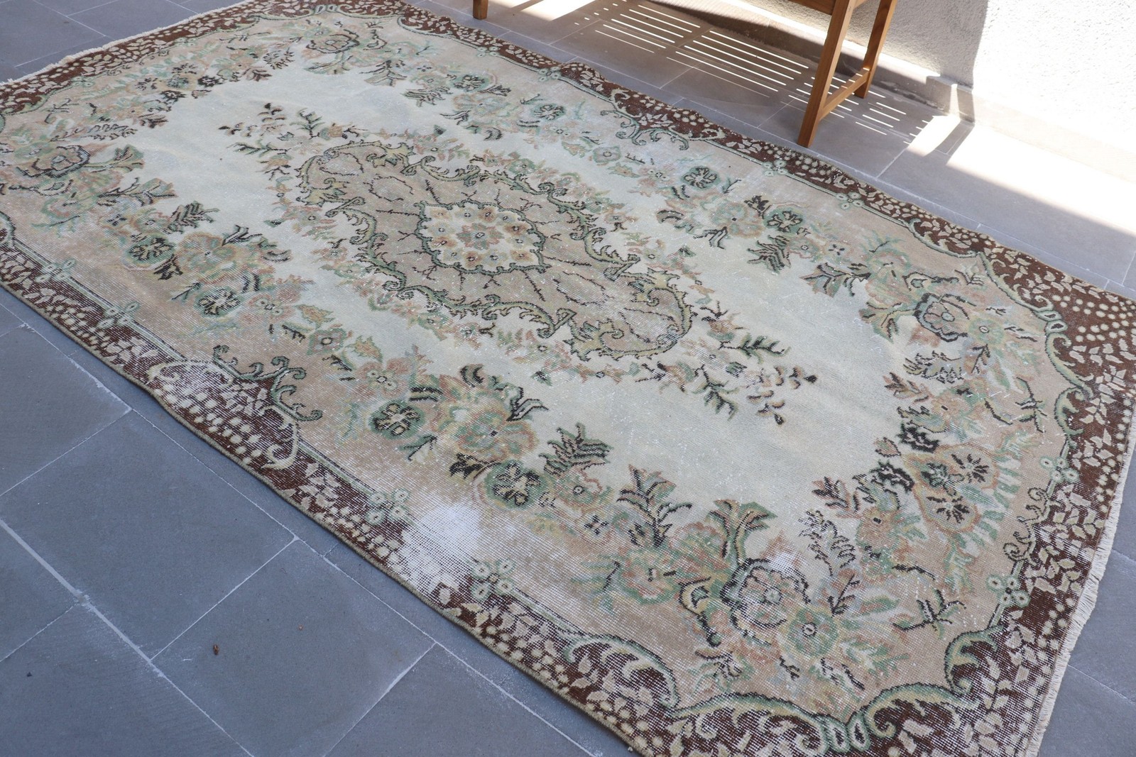 Vintage Turkish Rug, 5,5×9,5 ft Rug, Brown Camouflage Wool Rug