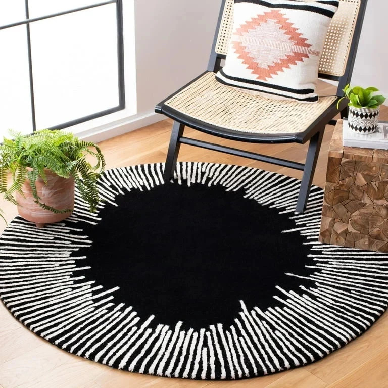 Sunburst Round Rug – Hand-Tufted Wool in Black & White | Modern Minimalist Rug
