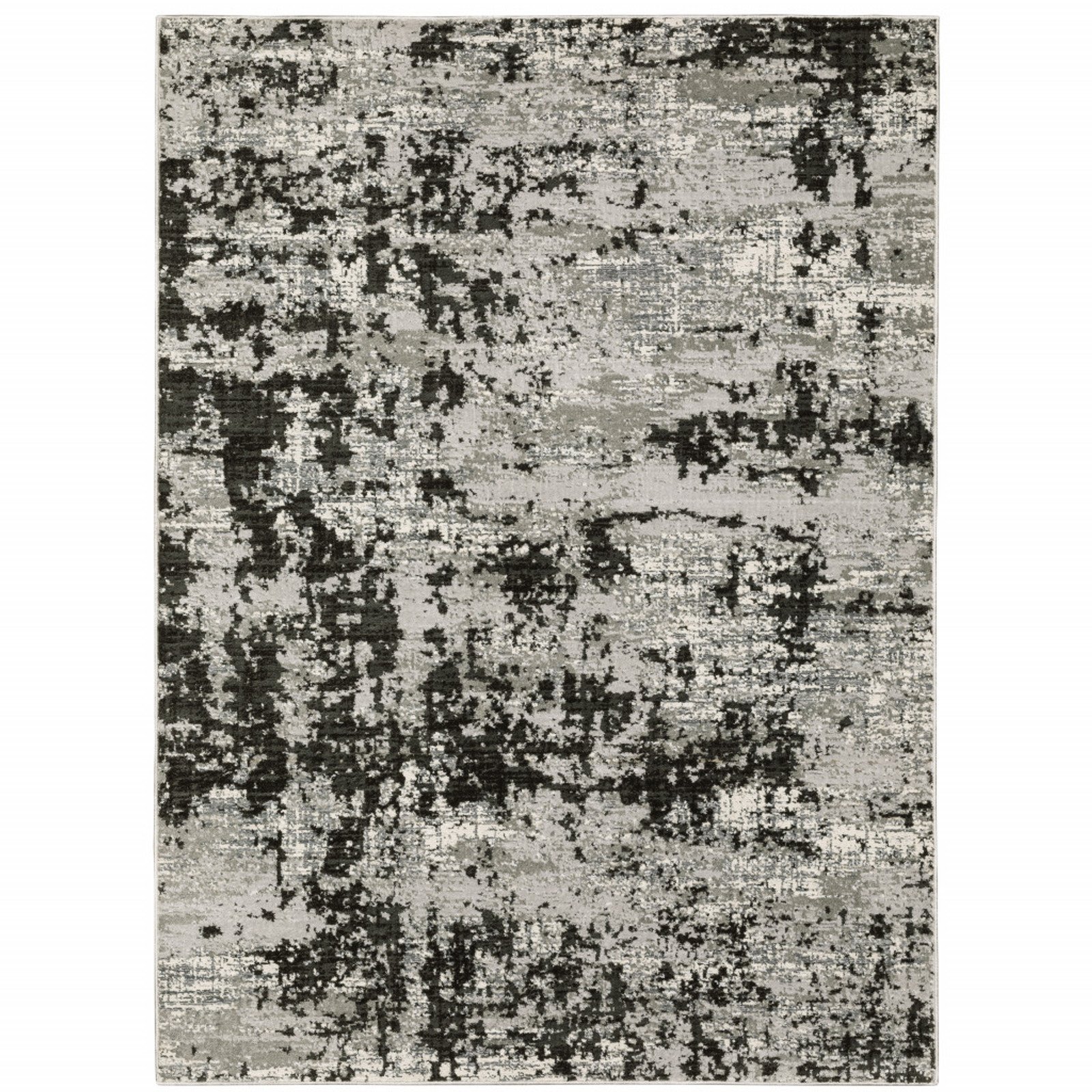 10′ X 13′ Grey Charcoal Black And Ivory Abstract Power Loom Stain Resistant Area