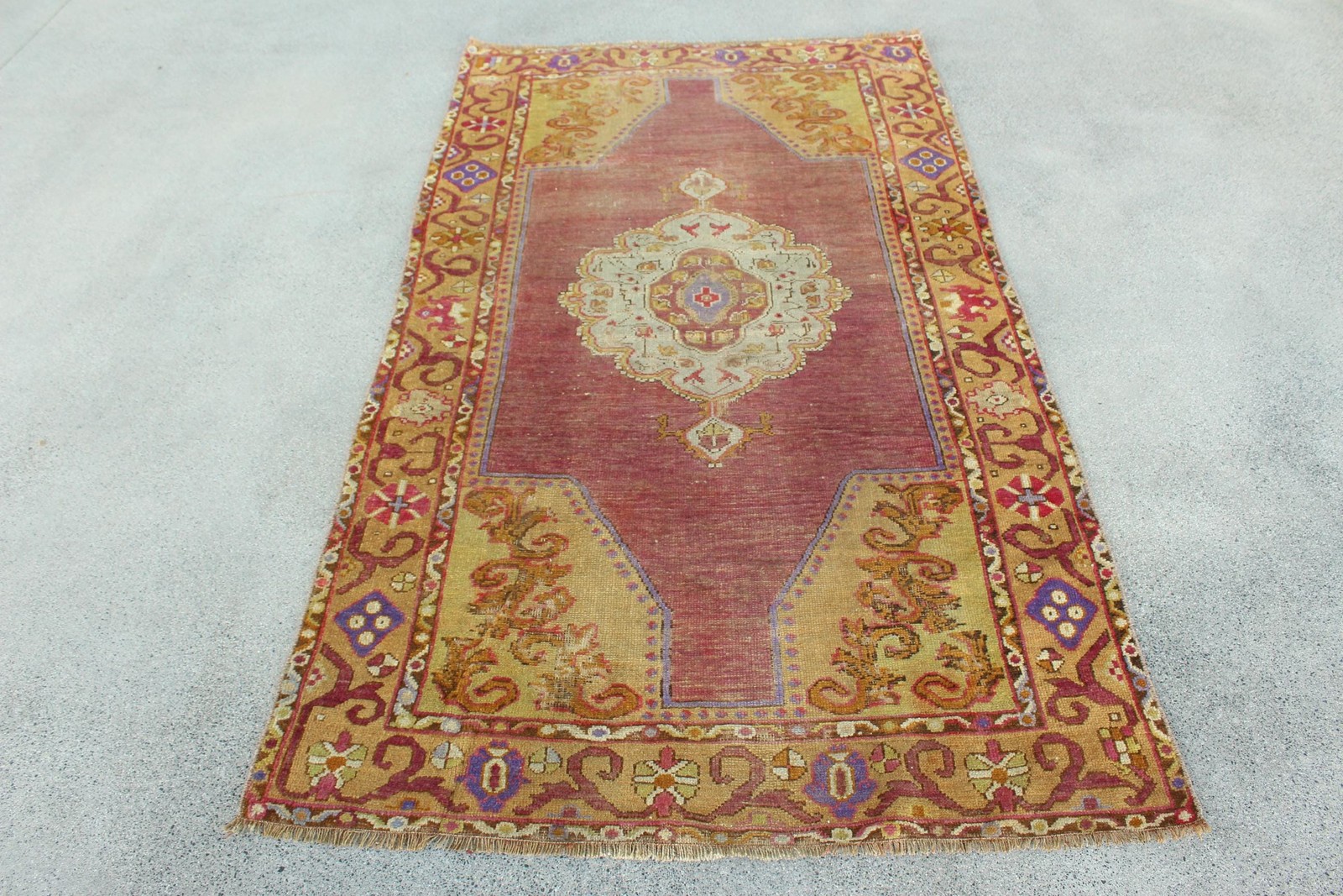 Turkish Vintage Area Rug 3,7×6,7 ft, Red Wool Rug