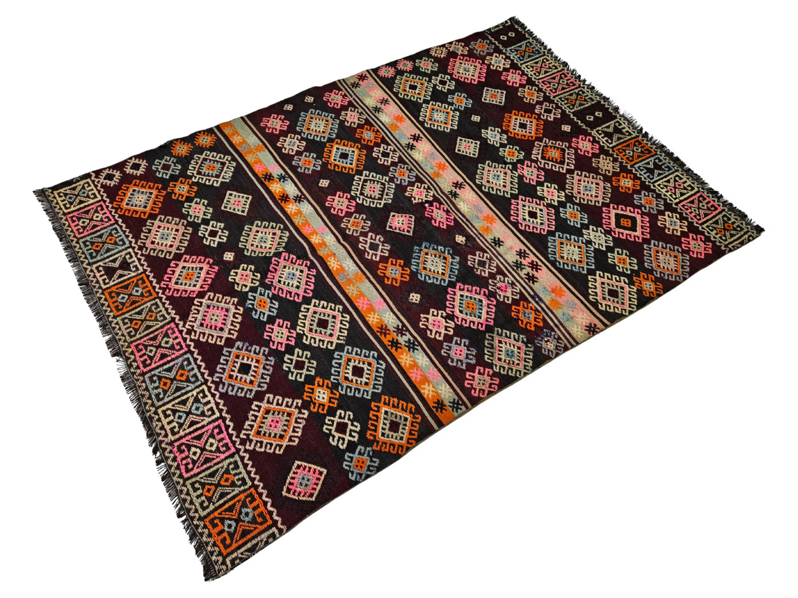 Vintage Turkish Kilim Rug 4.3 x 6.4 ft Handmade Geometric Tribal Carpet