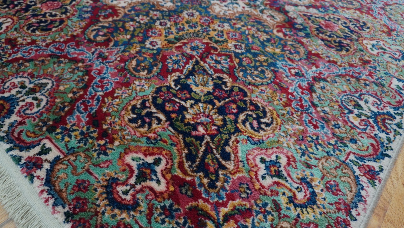 Perfect Authentic Karastan # 742 Floral Kirman Wool Pile Rug 8’8″ x 10’6″