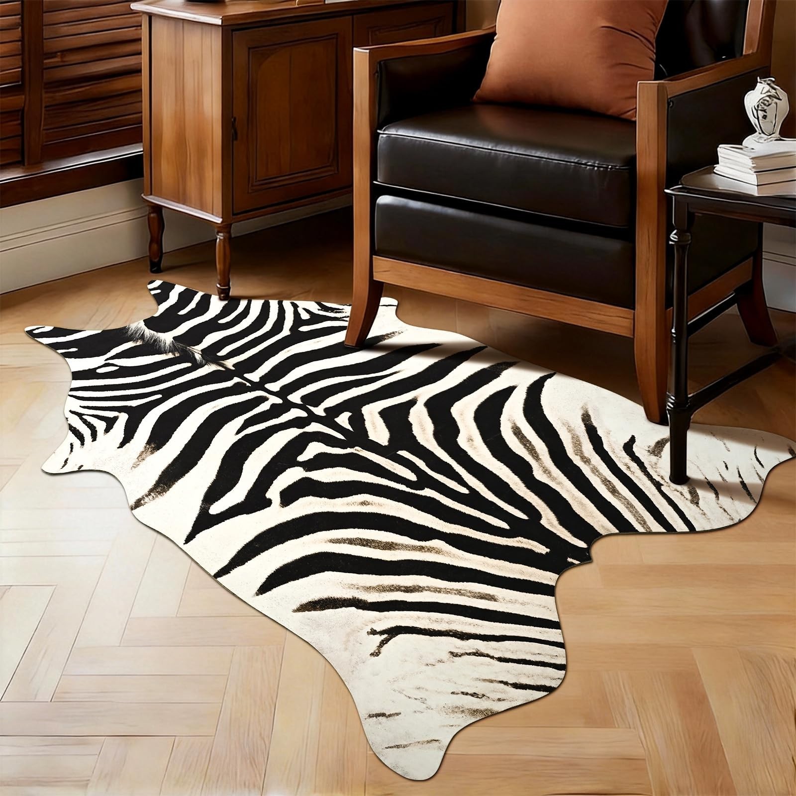 Zebra Print Faux Rug 3×4 – Animal Hide Area Rug for Living Room & Bedroom Decor